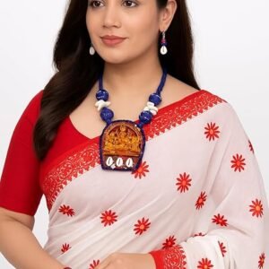 Durga Pendant Necklace Set with Blue Fabric